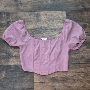 Square-Neck Puff Sleeve Crop Top in Dusty Rose